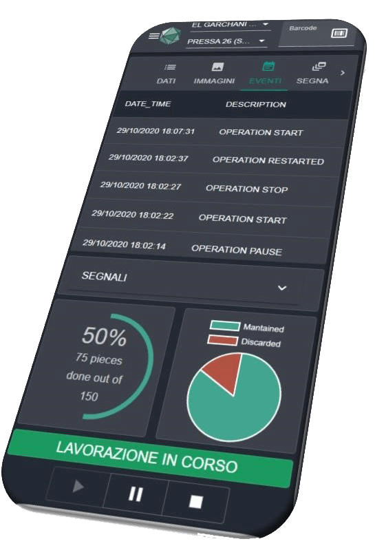 Schema del flusso di raccolta dati di produzione nel software MES APS Heuris